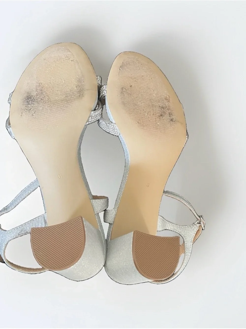 American glamour Badgley Mischka Silver Glitter Rhinestone Strap Heels